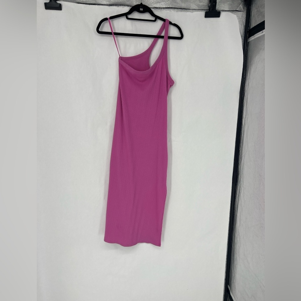 Aerie ribbed one shoulder ribbed midi dress pink - Picture 3 of 11